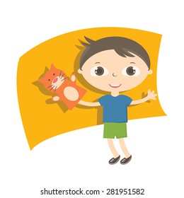 Illustration small kids with hand puppet toy. Vector