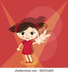 Illustration small kids with hand puppet toy. Vector