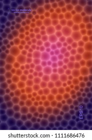 Illustration of small molecular structure. Bright abstract design of background for biology, technology, medicine. Multicolored picture with violet and orange.