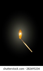 illustration of small single burning match in the darkness