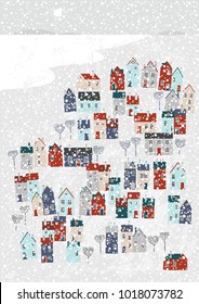Illustration of small town under the snow