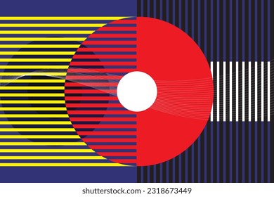 Illustration small white and red circle with line on blue background.