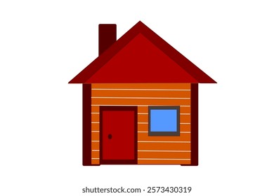 Illustration of a Small Wooden House with Red Roof and Chimney. vector house 