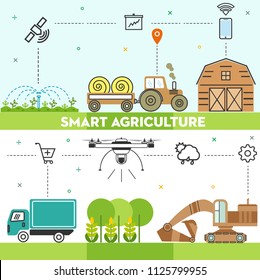 Illustration of smart agriculture. Industry 4.0. Modern Farm.