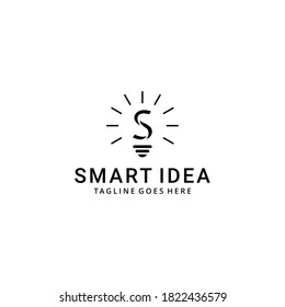 Illustration smart bright light bulb with S sign idea logo design template 