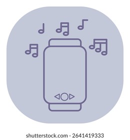Illustration of smart device playing music, featuring visual sound icons floating above it. Connection between technology and sound concept