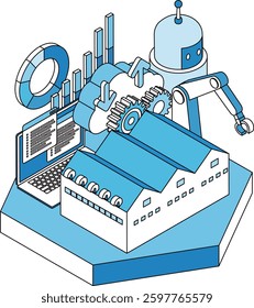 An illustration of a smart factory that improves factory efficiency