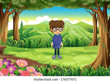 Illustration of a smart girl at the forest