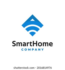 Illustration Smart home with signal Wifi connect logo design