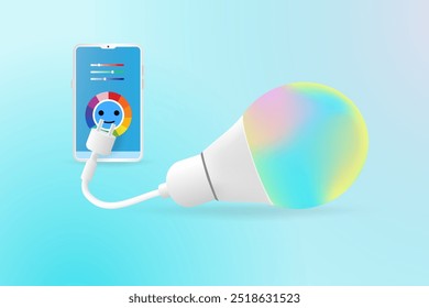 Ilustração de iluminação inteligente que parece estar conectada a um smartphone como um controlador em um estilo realista 3D