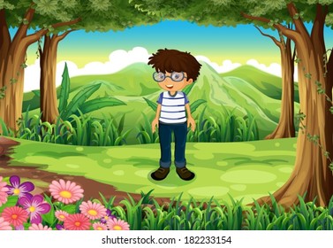 Illustration of a smart man at the jungle