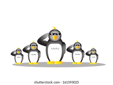 Illustration Smart Penguin with sunglasses Cartoon Salute isolated background