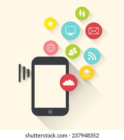 Illustration smart phone device with applications (app) icons, modern flat design - vector