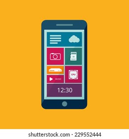 Illustration of a smart phone in a flat style with metro ui design