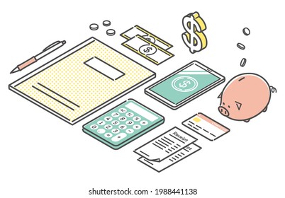 illustration of smart phone and household account book