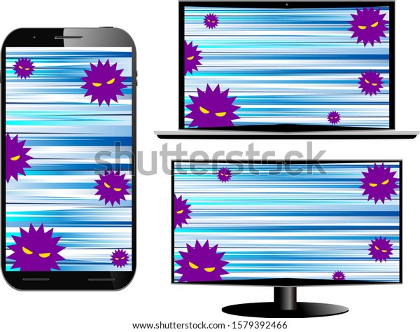 illustration of\
smart phone and PC  computer\
virus