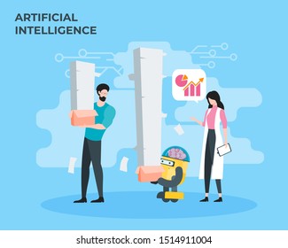 Illustration of smart robot improving productivity. Artificial intelligence concept