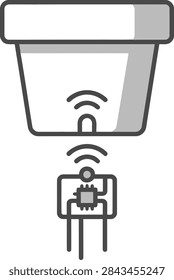 Illustration of a smart security camera connected wirelessly to a device