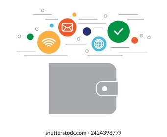 Illustration of the smart wallet with the with contactless payment icons