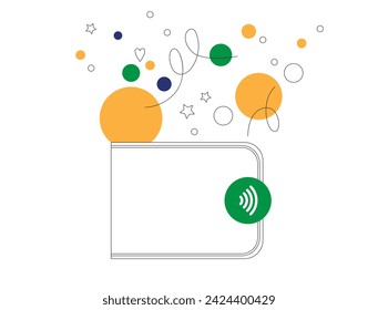 Illustration of the smart wallet with the with contactless payment icon and circle funny design