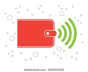 Illustration of the smart wallet with the with contactless payment icon