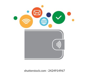 Illustration of the smart wallet with the with contactless payment icons