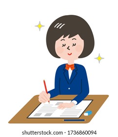 Illustration Of  The Smart Woman Taking A Test