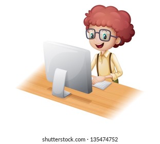 Illustration of a smart young man surfing the internet on a white background