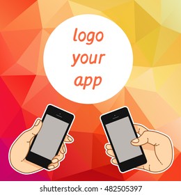 Illustration smartphone for banner, presentation, website. Presentation template of mobile screen. Cloud tools for business. Cloud technology and service for social networking, media - stock vector
