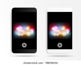 illustration of smartphone in camera mode application with bokeh background vector