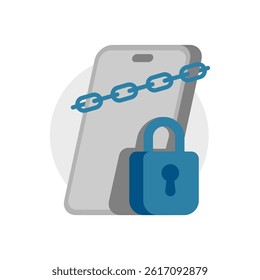 illustration of smartphone with chain and padlock. restricted access or locked premium features. for concepts of app limitations, subscription services, freemium models, security, and privacy