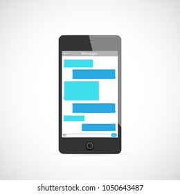 Illustration of a smartphone with chat bubbles isolated on a white background.