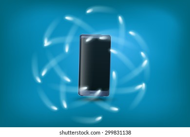 illustration of smartphone with cloud on blue background