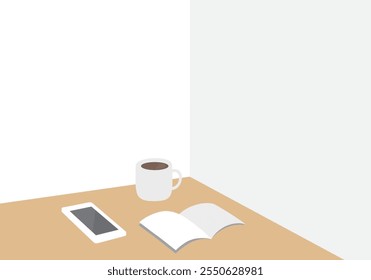 Illustration of smartphone, coffee and notebook