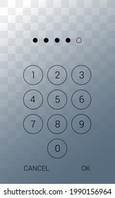 Illustration of a smartphone display with a touch screen and a numeric keypad for entering a PIN. Isolated on transparent background - vector