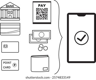 Illustration of a smartphone equipped with passbook, credit card, and point card functions.