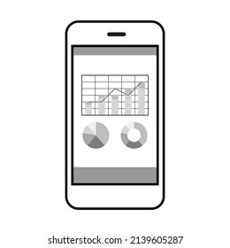 Illustration of a smartphone with graphs on the screen (white background, vector, cut out)
