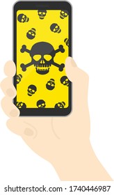 Illustration of smartphone infected with virus.