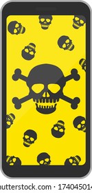 Illustration of smartphone infected with virus.