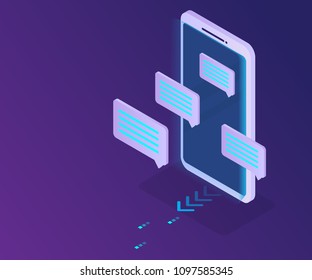 illustration of smartphone with message icon vector isometric