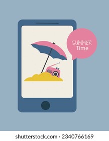  Ilustración de Smartphone con mensaje Tiempo de verano