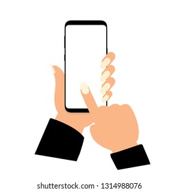 illustration smartphone on hands vector isolated on white background and empty space for text business, education and technology. hands are holding smartphone 