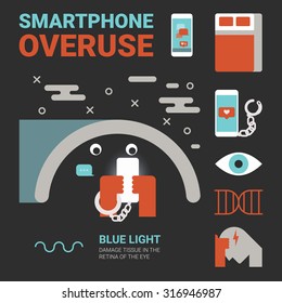 Illustration of smartphone overuse concept with icons