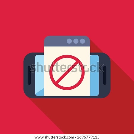 Illustration of a smartphone showing website with error symbol on screen for application or network problem