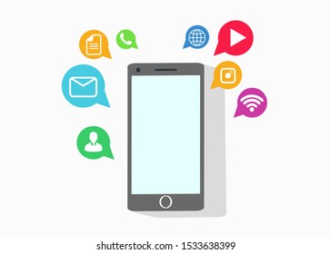 illustration of a smartphone surrounded by several icons next to it