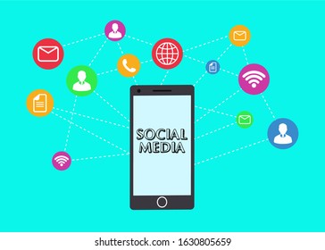illustration of a smartphone surrounded by several icons next to it