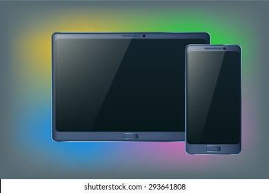 illustration of smartphone and tablet on grey background