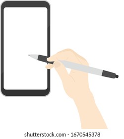 Illustration of smartphone and touch pencil.