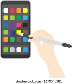 Illustration of smartphone and touch pencil.