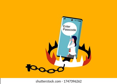 The illustration of smartphone in the trap that cheating user for passcode.